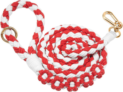 5FT Braided Cotton Rope Leash for Small, Medium and Large Dogs, Red & White Twist