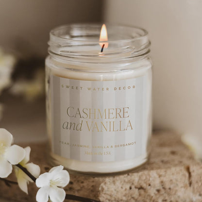 Sweet Water Decor Cashmere & Vanilla Soy Wax Candle, 9oz Clear Glass Jar