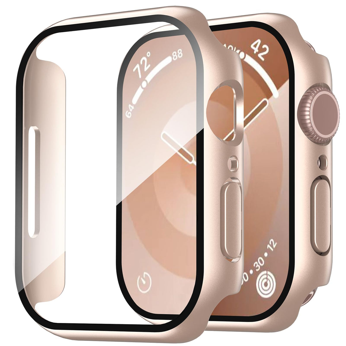 Smiling 2 Pack Case Compatible with Apple Watch Series 9 (2023)/Series 8 /Series 7 45mm with Tempered Glass Screen Protector, Hard PC Case Overall Protective Cover- Starlight