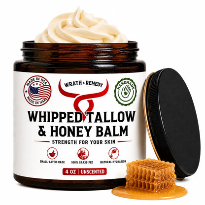 Wrath & Remedy Beef Tallow and Honey Balm, Handcrafted, Unscented, 4 oz