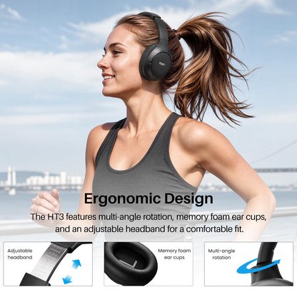 TOZO HT3 Hybrid Noise Cancelling Wireless Headphones, 90H Over Ear Headset