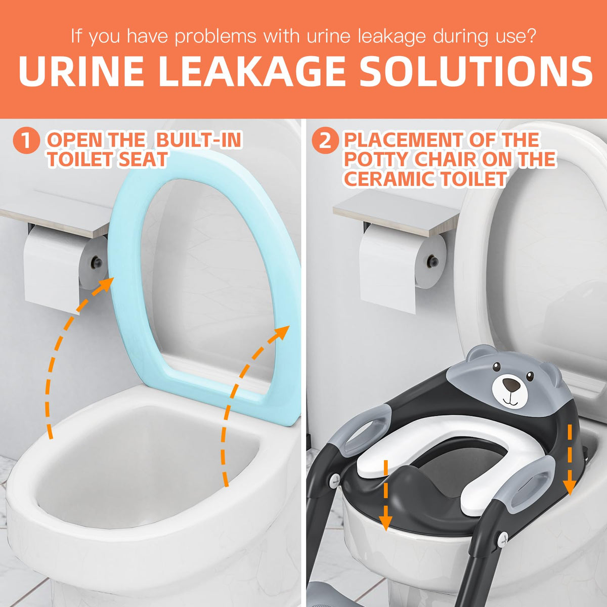 Potty Training Toilet for Toddlers, 2-in-1 Potty Training seat, Anti-Slip (Chocolate, Bear)