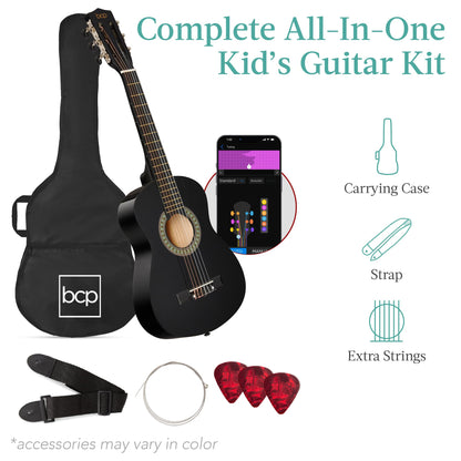 Best Choice Products 30in Kids Acoustic Guitar, All-in-One Beginner Starter Kit w/Strap, Case, Extra Strings, Rosette Inlay - Pink