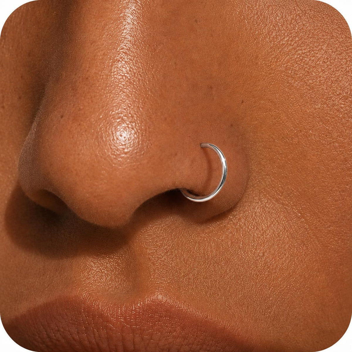 Small Thin Gold or Sterling Silver Nose Ring Hoop for Women, 20G/22G/24G