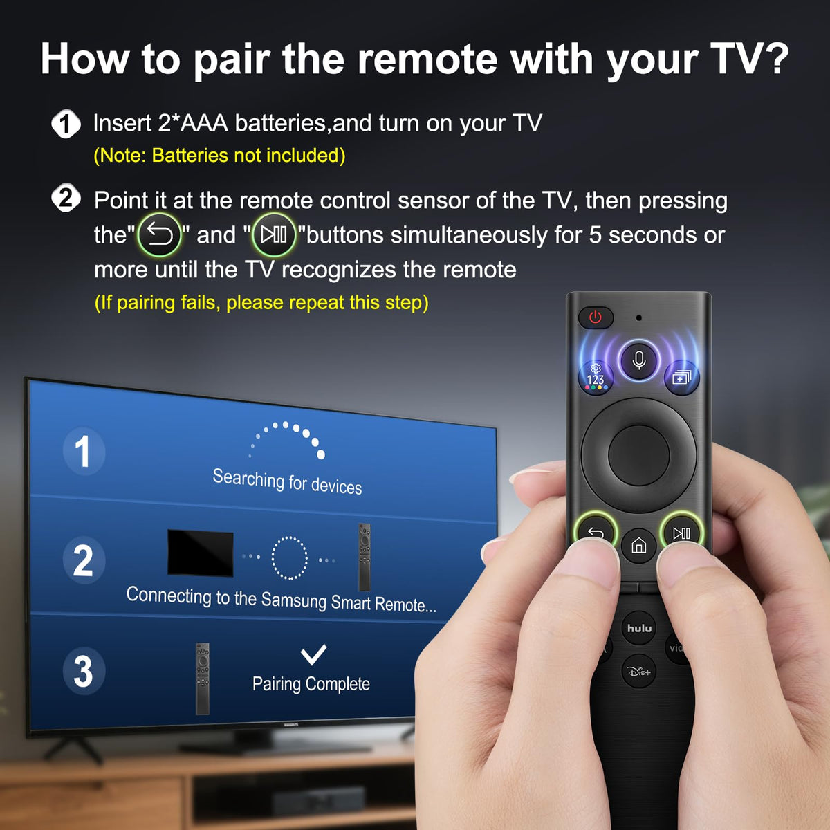 Replacement for Samsung TV Remote, for All 2018-2024 Samsung Remote Control for Smart TV with Voice Control. No Solarcell. 2-Year Warranty.