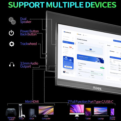 MNN 15.6" 4K Portable Monitor, UHD IPS, USB-C HDMI, with Smart Cover Stand