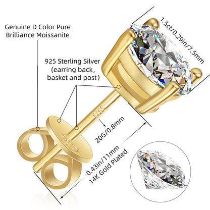 Moissanite Stud Earrings GRA 925 Sterling Silver Earrings for Men