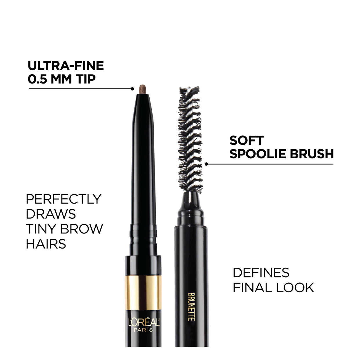 L'Oreal Paris Makeup Brow Stylist Definer Waterproof Eyebrow Pencil, Ultra-Fine Mechanical Pencil, Draws Tiny Brow Hairs and Fills in Sparse Areas and Gaps, Dark Brunette, 0.11 Ounce (Pack of 2)