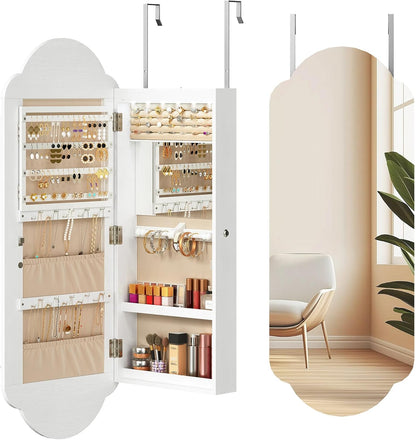 HOOBRO Jewelry Cabinet Wall/Door Mounted, LED Jewelry Organizer, Lockable