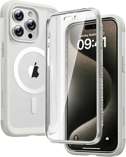 Diaclara Designed for iPhone 15 Plus Case 6.7 Inch, Full-Body Clear Bumper Cases w/Built-in Screen Protector, 360 Protective Rugged Case + Glass Camera Lens Protector,Mint Green