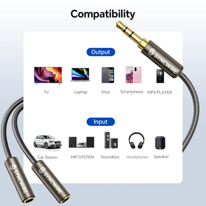 SYNCWIRE Headphone Splitter, 3.5mm Male to 2 Female Y Cable, Gold
