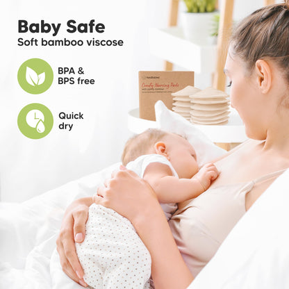 Organic Nursing Pads, 14 Washable Breast Pads,Wash Bag (Neutrals, XL 5.6")