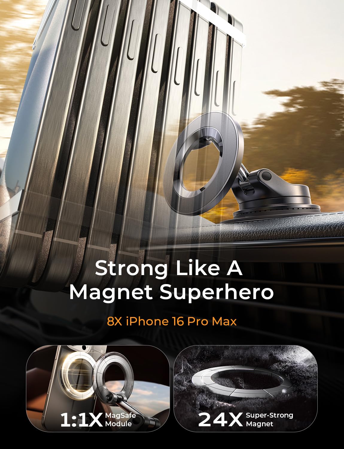 LISEN for MagSafe Car Mount [3800gf Strong Magnet&90+LBS Suction] 360° Adjustable Vacuum Magnetic Phone Holders for Your Car, for iPhone 18 Pro Max 17 16 15 Car Accessories Women Men Smartphone White