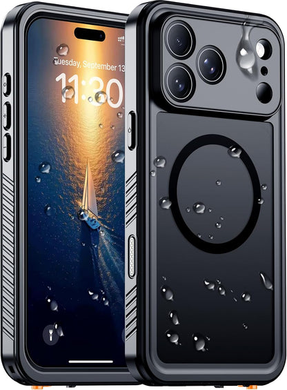 Temdan Compatible with iPhone 17 Pro Case,Waterproof Built-in Screen & Camera Protector IP68 Underwater Full Body 17FT Military Dropproof Shockproof Phone Case 6.3"-Blue/Clear