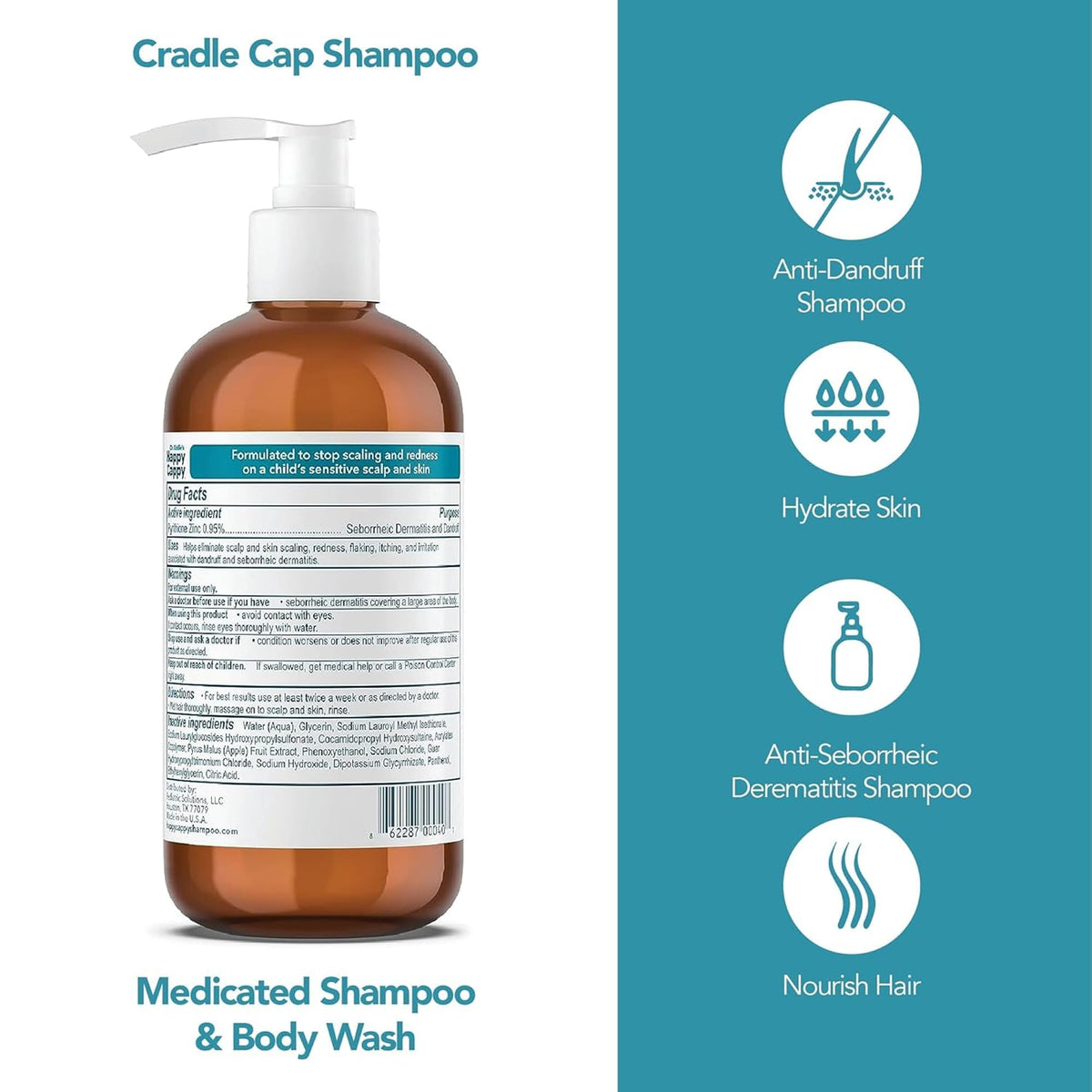 Happy Cappy Medicated Shampoo and Body Wash with Beanie Brush - 2 Pieces