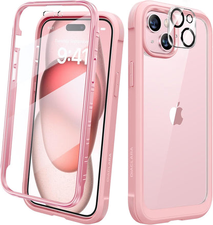 Diaclara Designed for iPhone 15 Plus Case 6.7 Inch, Full-Body Clear Bumper Cases w/Built-in Screen Protector, 360 Protective Rugged Case + Glass Camera Lens Protector,Mint Green
