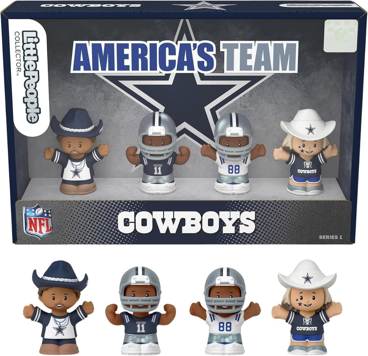 Cowboys Little People Collector 4 Pack Figure Set Featuring CeeDee Lamb and Super Fans