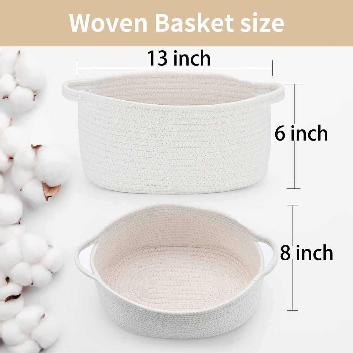 Happyiren Brown Woven Cotton Rope Storage Basket with Lace Trim