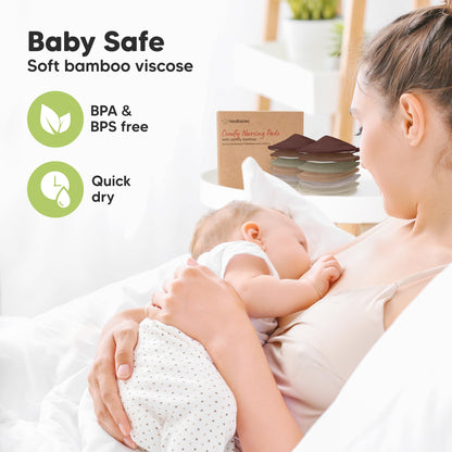 Organic Nursing Pads, 14 Washable Breast Pads,Wash Bag (Neutrals, XL 5.6")