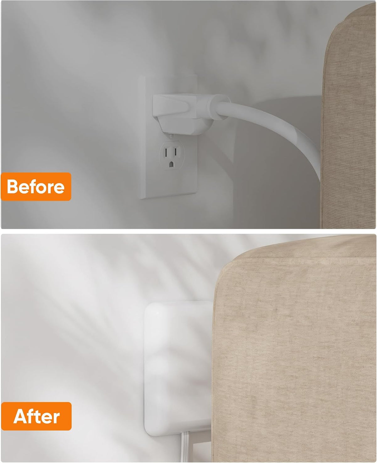 Split Extension Cord with Outlet Cover (10FT, Dual 5FT), Flat Plug Power Strip with 6 Outlets and 3 USB Ports, Outlet Extender for Tight Spaces