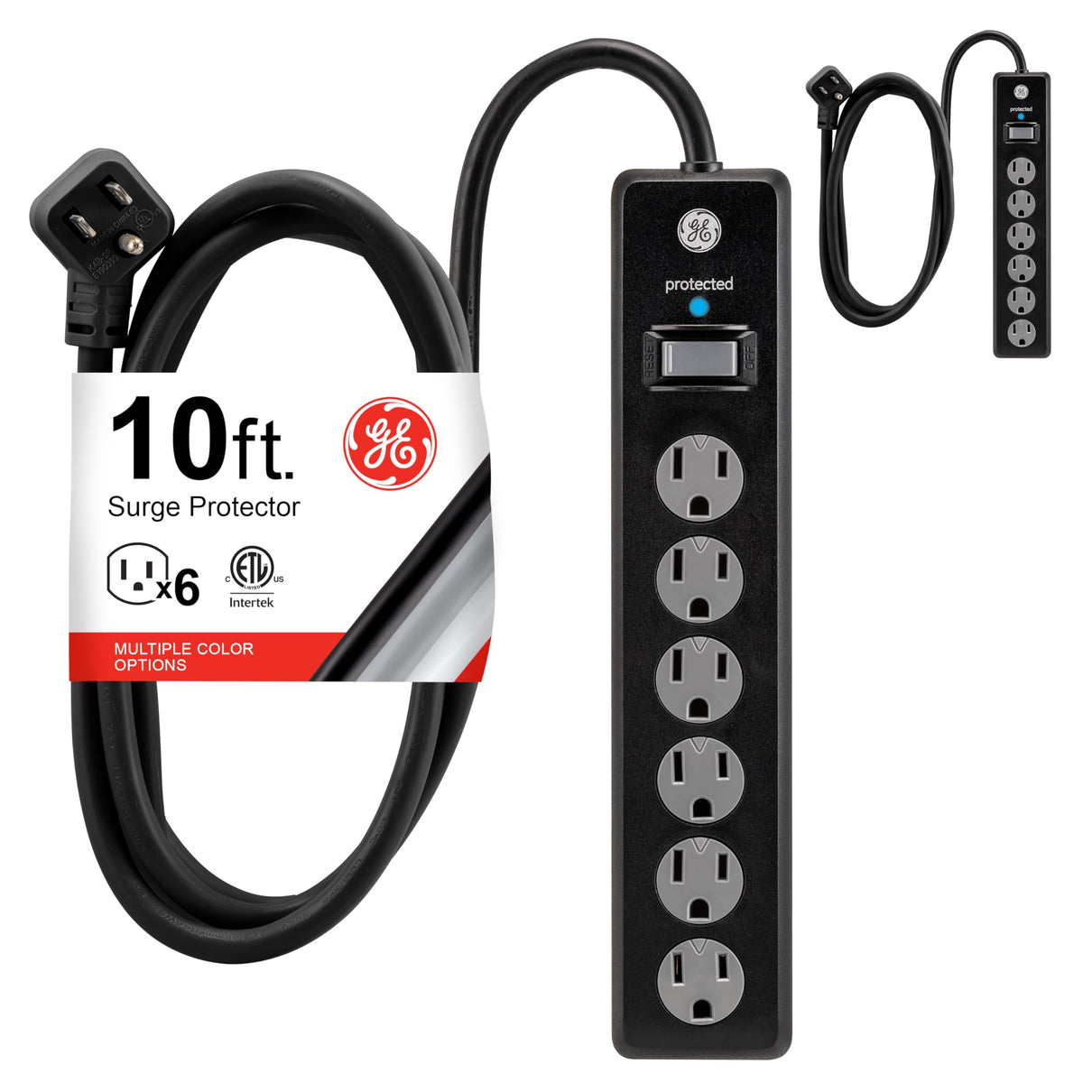 GE Surge Protector Power Strip, 2 Pack, 6 Ft Extension Cord
