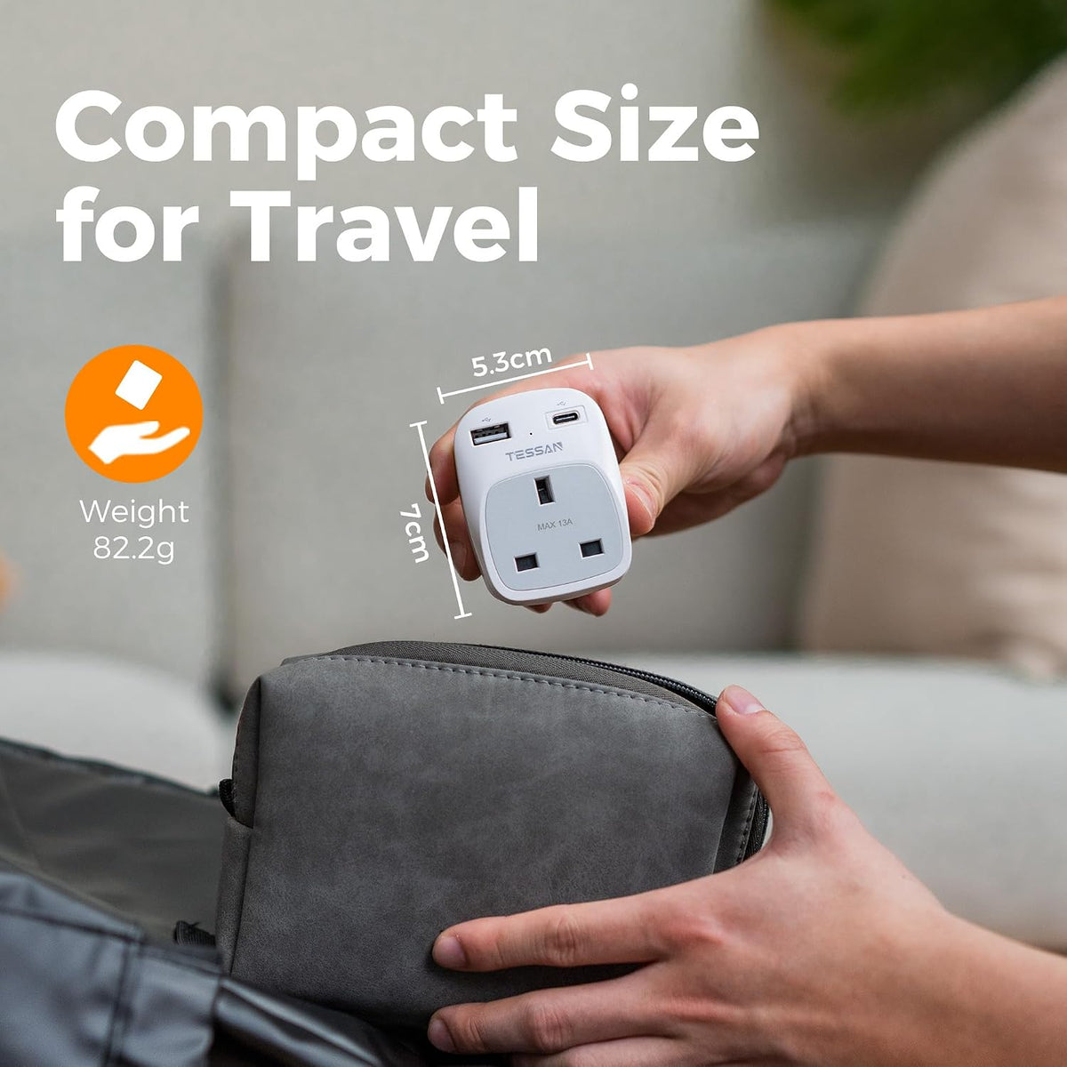 TESSAN UK to South Africa Plug Adapter, Type M Travel Adapter with USB C