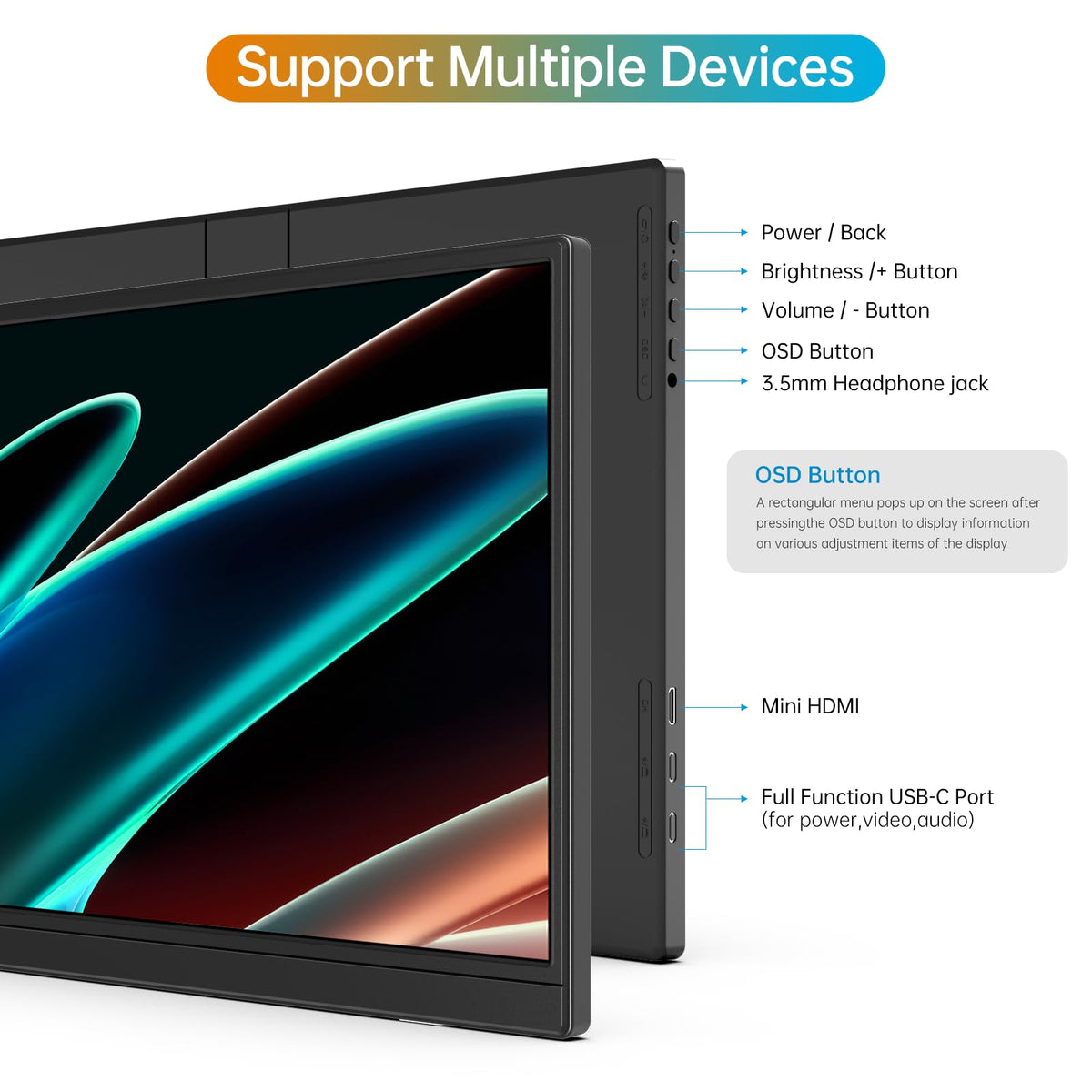 MNN 15.6" 4K Portable Monitor, UHD IPS, USB-C HDMI, with Smart Cover Stand