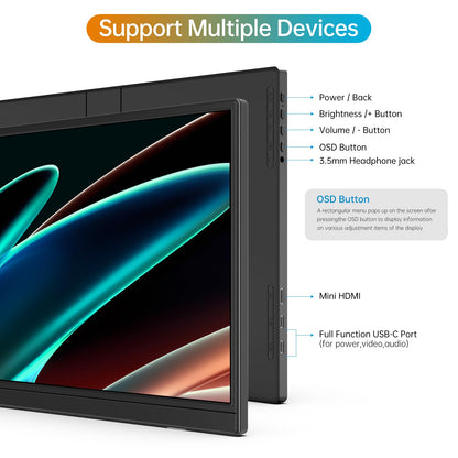 MNN 15.6" 4K Portable Monitor, UHD IPS, USB-C HDMI, with Smart Cover Stand