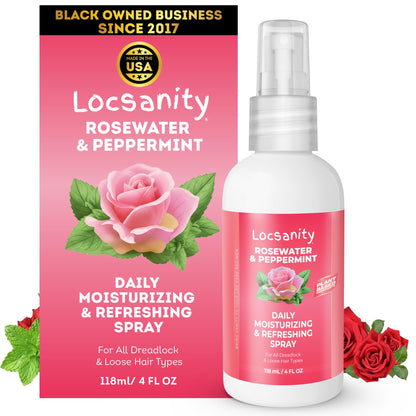 Loc Spray - Locsanity Daily Moisturizing Rosewater & Peppermint Spray for Locs, Dreadlocks - Lightweight Frizz Control Hair & Scalp Moisturizer - Natural Loc Care (8 fl oz)