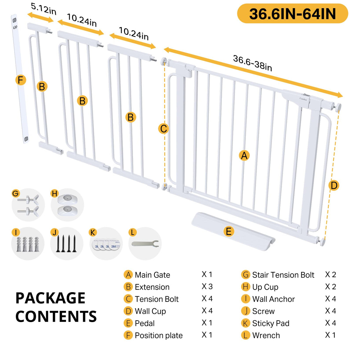 Cumbor 29.7-51.5 in Extra Wide Baby Gate for Stairs, Dog Gate Indoor Black