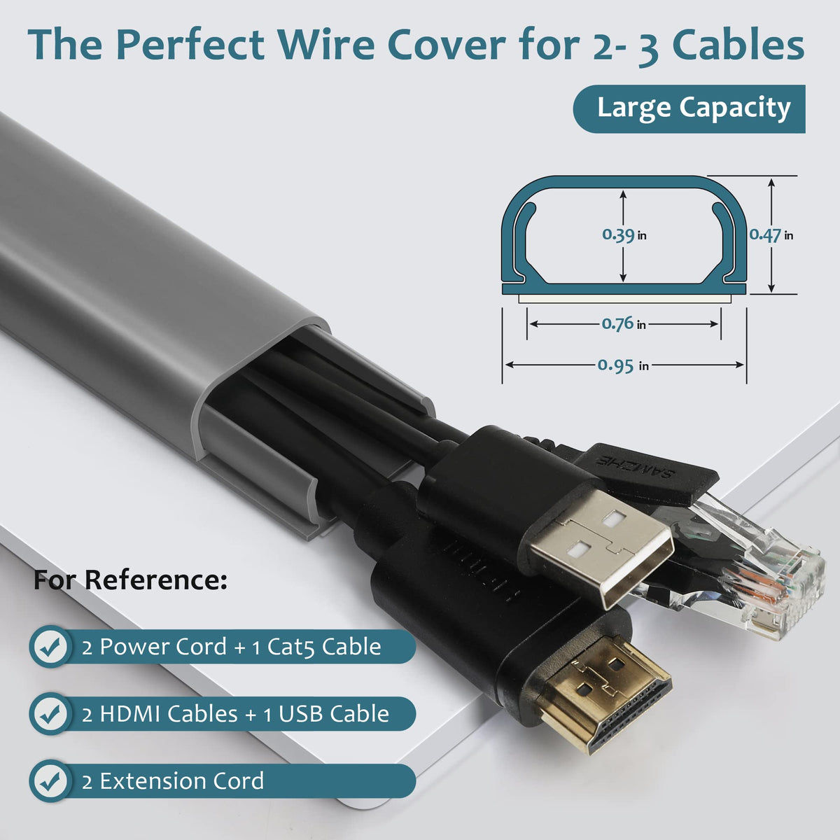 ZhiYo 85" Cord Cover for 1 Wire, Mini White Cord Hider Wall, 0.5"W x 0.3"H
