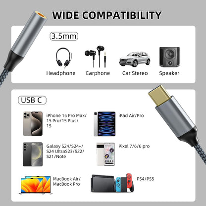 2 Pack USB C to 3.5mm Audio Adapter, USB C to Aux Female Dongle Cable Cord