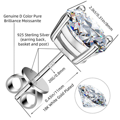 Moissanite Stud Earrings GRA 925 Sterling Silver Earrings for Men