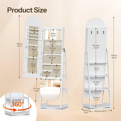 HOOBRO 360° Swivel Jewelry Cabinet Standing, Lockable Jewelry Organizer