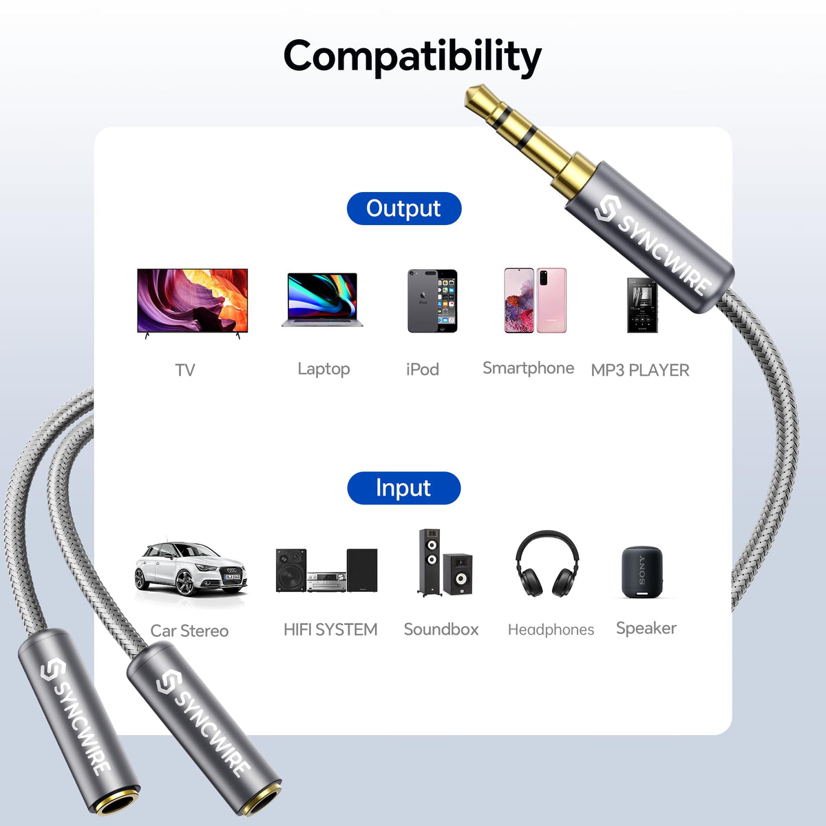 SYNCWIRE Headphone Splitter, 3.5mm Male to 2 Female Y Cable, Gold