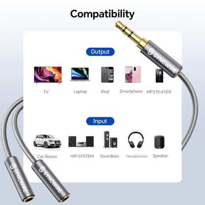SYNCWIRE Headphone Splitter, 3.5mm Male to 2 Female Y Cable, Gold