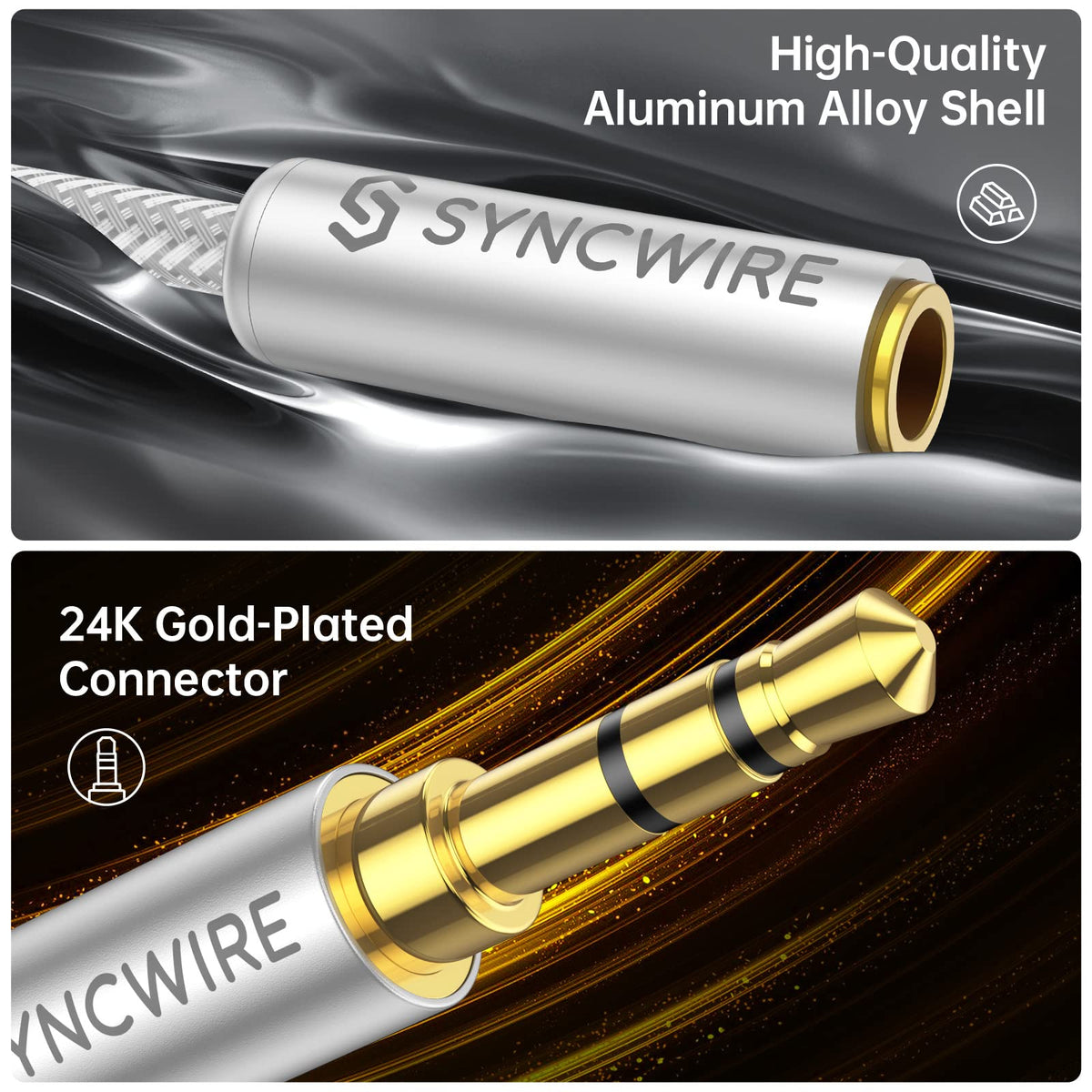 SYNCWIRE Headphone Splitter, 3.5mm Male to 2 Female Y Cable, Gold