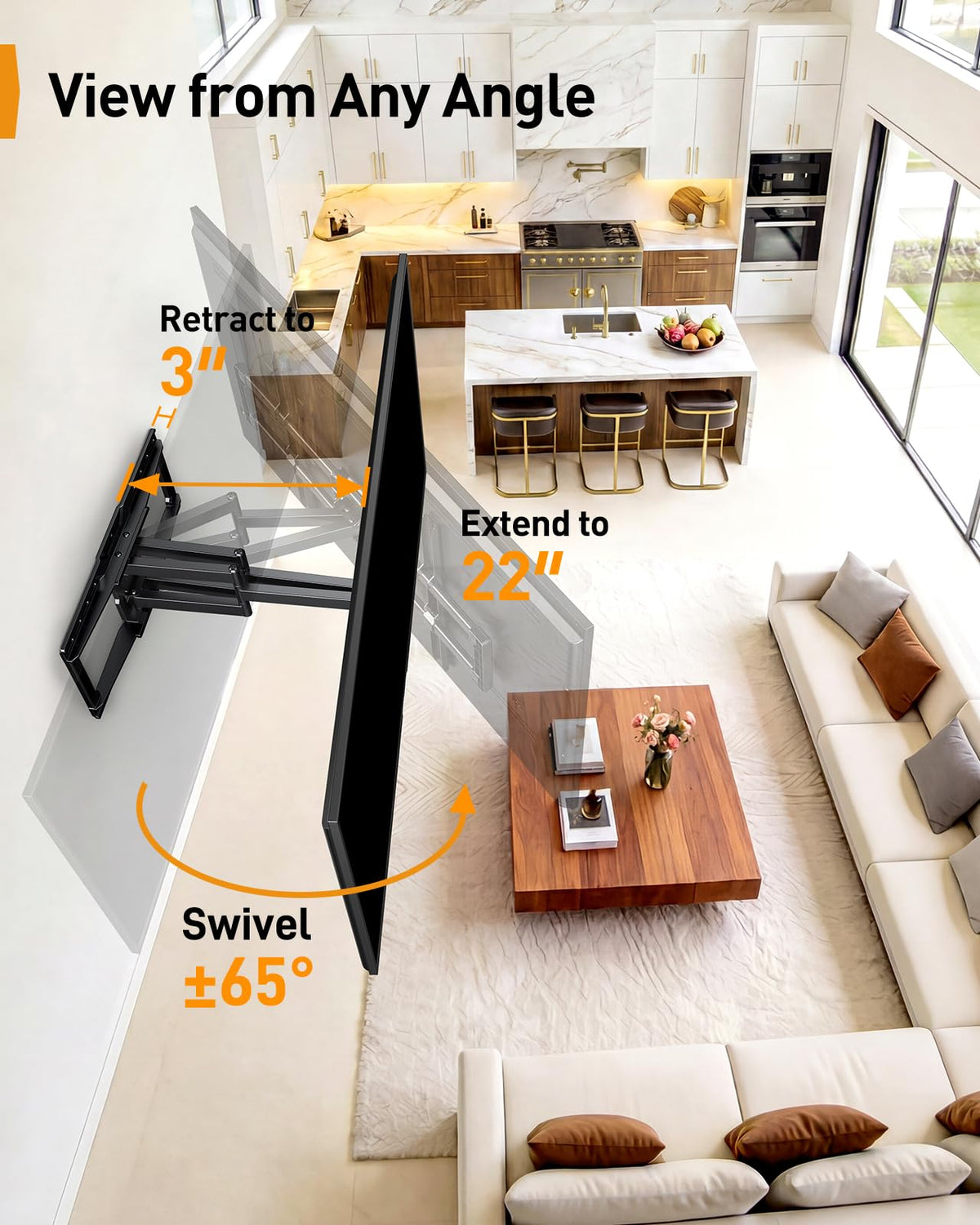 Perlegear Full Motion TV Wall Mount with Power Strip for 60–120 Inch TVs