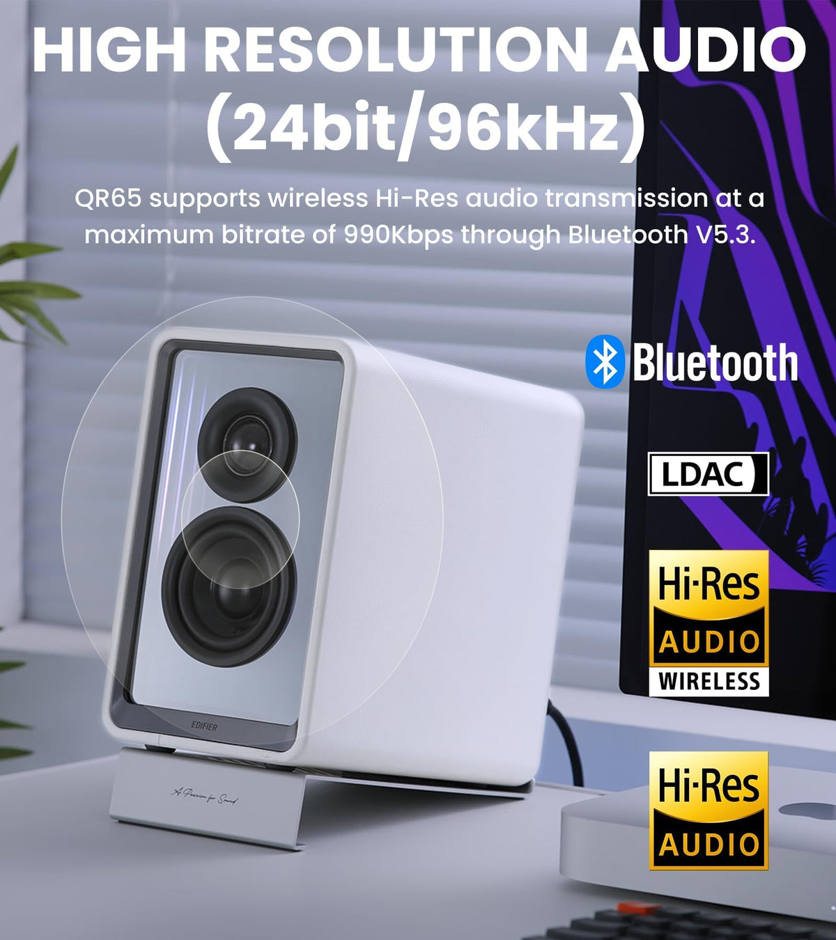 Edifier QR65 RGB Light Desktop Active Monitor, 70W RMS, Hi-Res Audio, Black