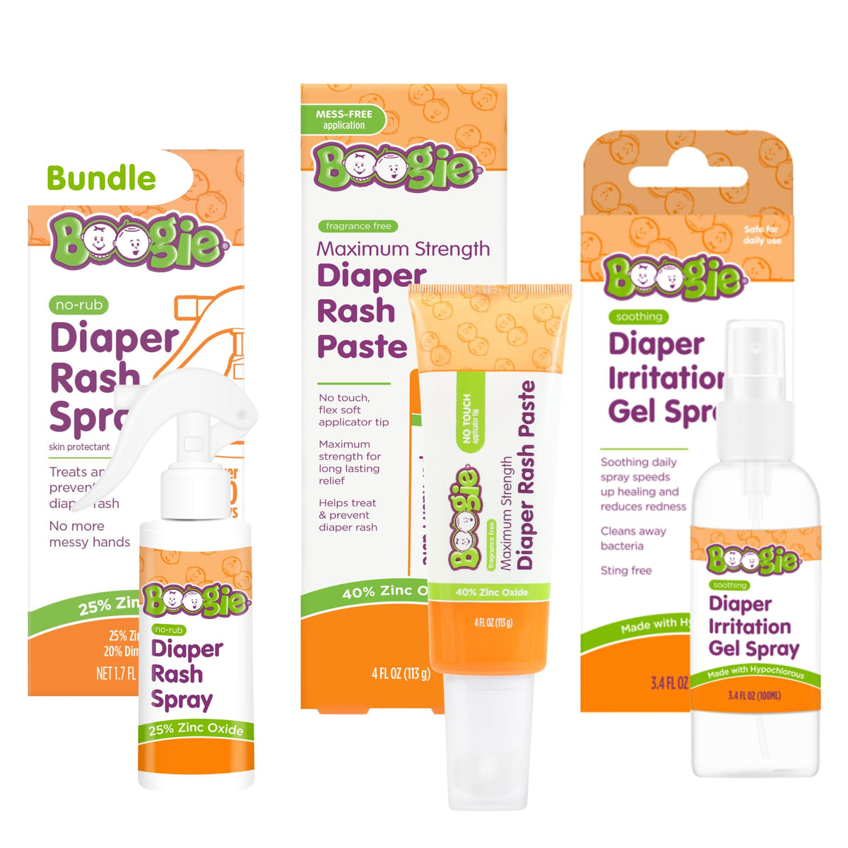 Boogie Diaper Rash Relief Bundle, No-Rub Spray & Maximum Strength Paste