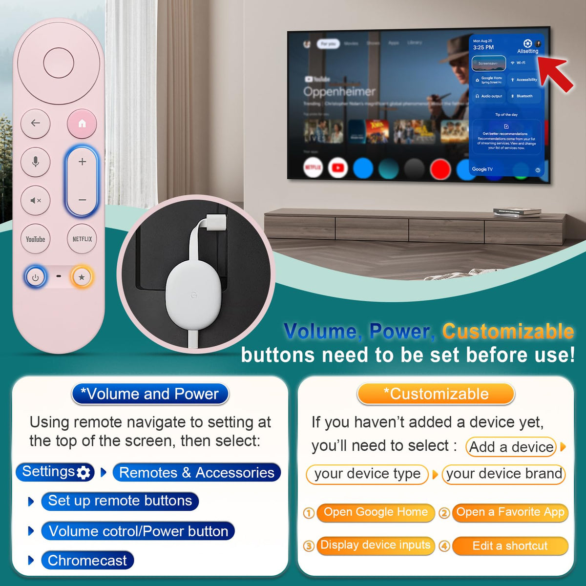 Replacement for Samsung TV Remote, for All 2018-2024 Samsung Remote Control for Smart TV with Voice Control. No Solarcell. 2-Year Warranty.