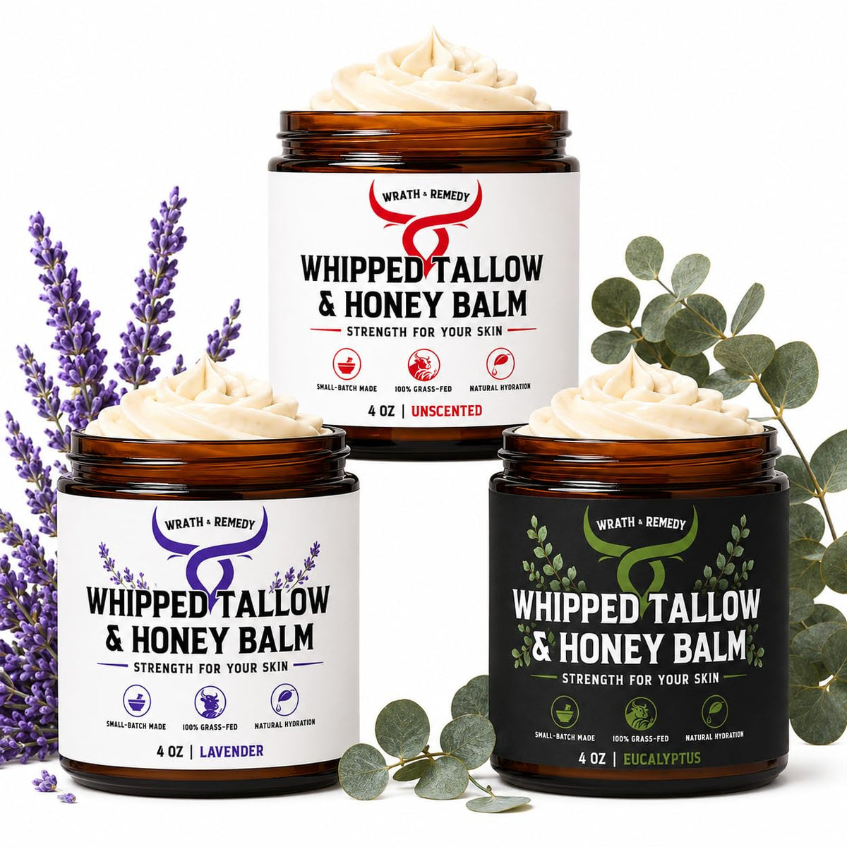 Wrath & Remedy Beef Tallow and Honey Balm, Handcrafted, Unscented, 4 oz