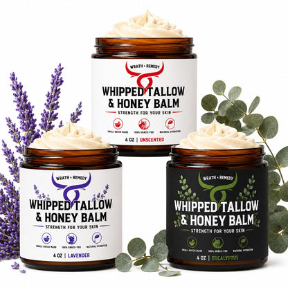 Wrath & Remedy Beef Tallow and Honey Balm, Handcrafted, Unscented, 4 oz