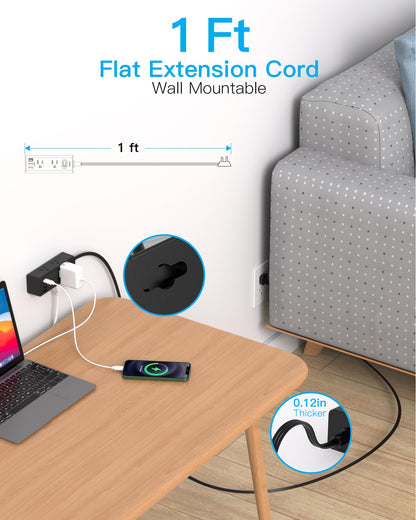 One Beat 5Ft Extension Cord with Multiple Outlets,Flat Plug Power Strip