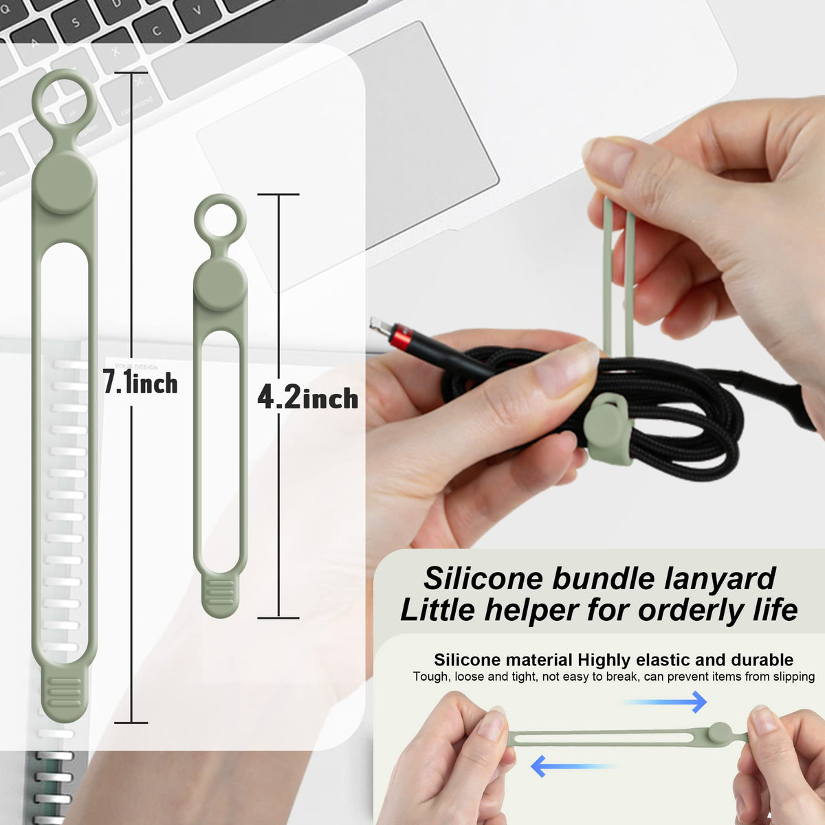 Silicone Cable Ties, Cord Organizer Cable Management,2Sizes-Grey
