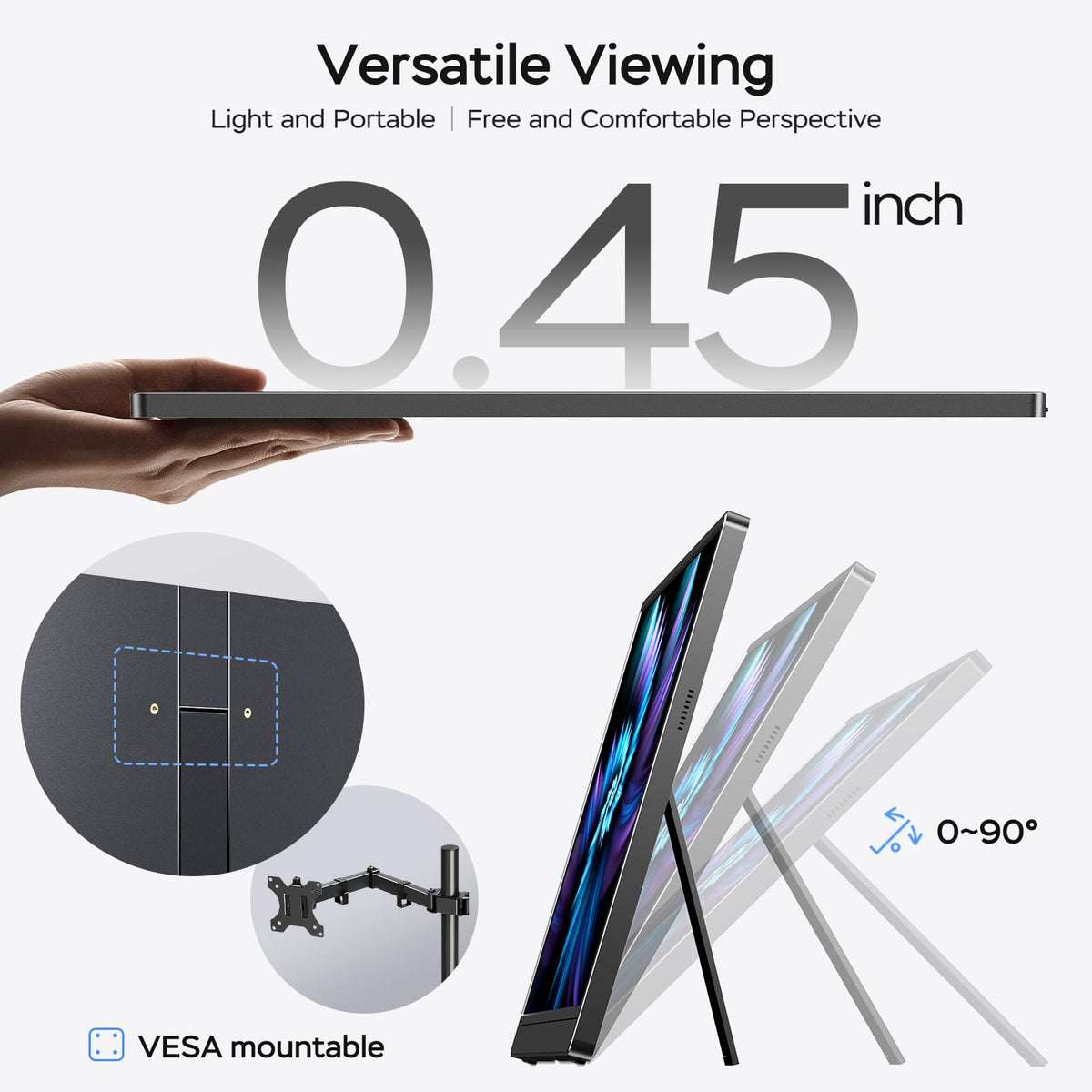 MNN 15.6" 4K Portable Monitor, UHD IPS, USB-C HDMI, with Smart Cover Stand