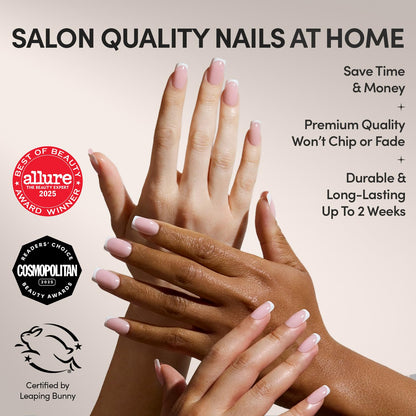 Glamnetic Press On Nails, Short Almond Glossy, Fake Nails 24pc Nail Kit
