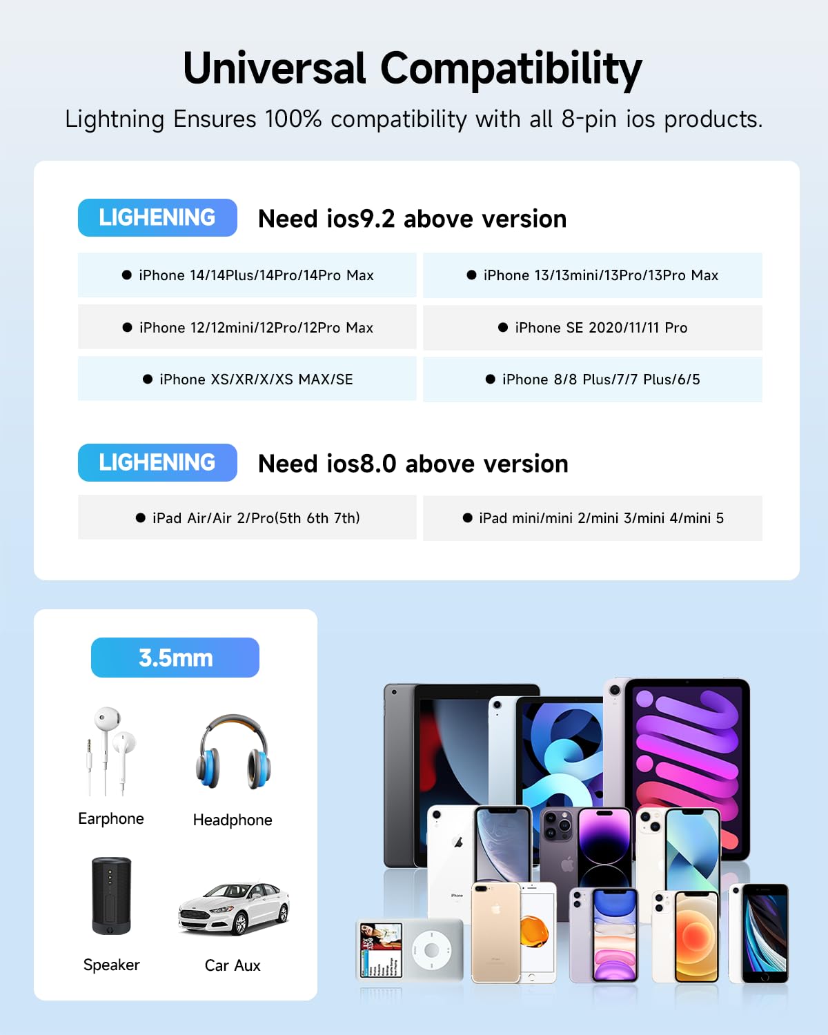 Apple MFi Certified 3 Pack Lightning to 3.5 mm Headphone Jack Adapter for iPhone, iPhone Aux Adapter Converter Dongle Audio Cable Compatible with iPhone 14 13 12 11 X XS 8 7