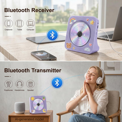Gueray CD Player Portable Bluetooth Desktop CD Player for Home (Black)
