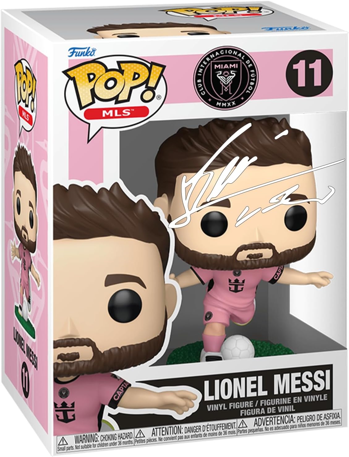 Lionel Messi #11 Pink Uniform Inter Miami CF Facsimile Signed Reprint Laser Autographed Funko POP! Soccer Figurine with Protector Case